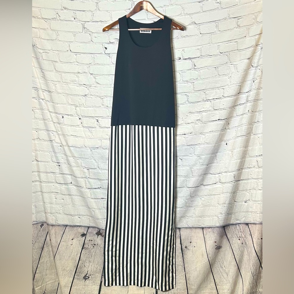 Etienne Dereux Black White Striped Maxi Sleeveless Dress Size 6